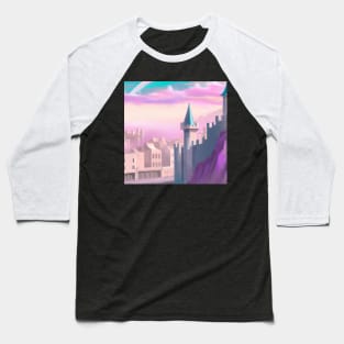 Castle Kingdom With Pink Sky Synthwave Light City Baseball T-Shirt